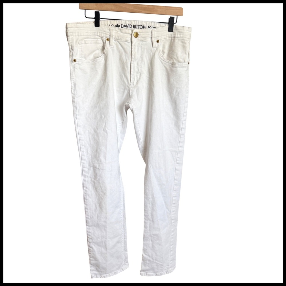 Buffalo David Bitton Jeans White Denim 34x32 Excellent Slim Straight Raw Hem